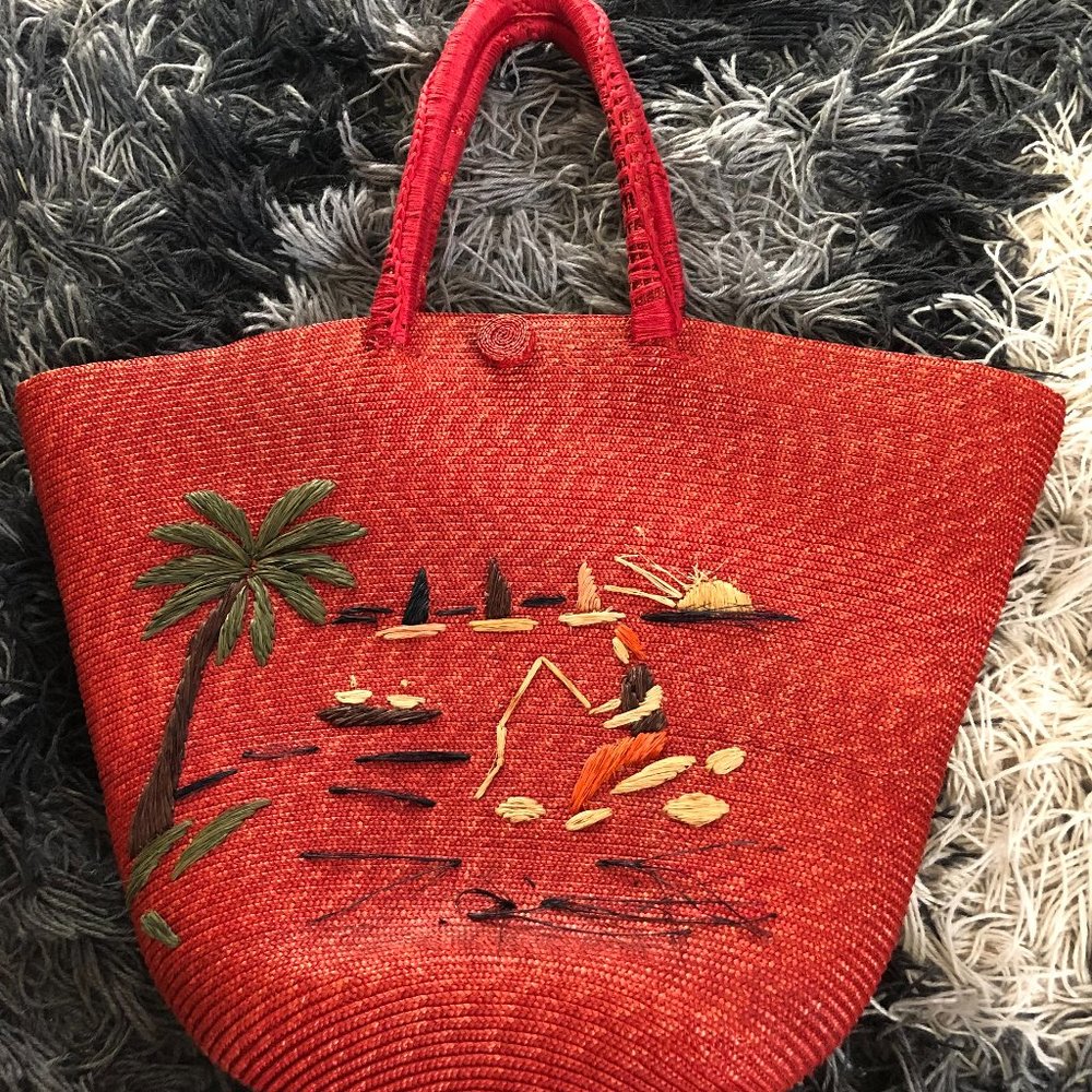 Basket Handbag Woven Vintage Italy 50s 60s VLV Tiki Pinup Purse